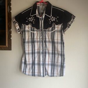 Pan Handle Slim  Western Plaid Shirt with Embroidered Yoke